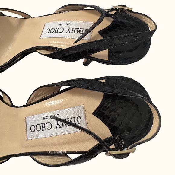 Jimmy Choo Snakeskin Print Leather Strappy High Heels Slingback Glam Party 38.5 - Picture 8 of 8